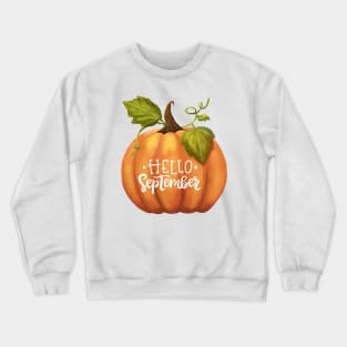 Hello September Fall Season Pumpkin Back to School Crewneck Sweatshirt